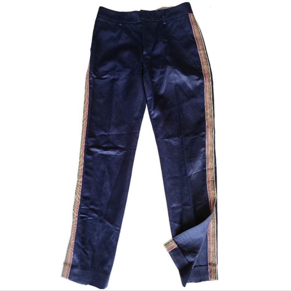 PT01 PANTALONI TORINO Navy Rainbow Side-Stripe Ankle Slit Pencil Pants Size 00‎